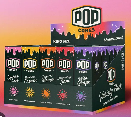 Pre Rolled Cones Pop Unbleached 1.25 Assorted Flavor 6 Per Pack
