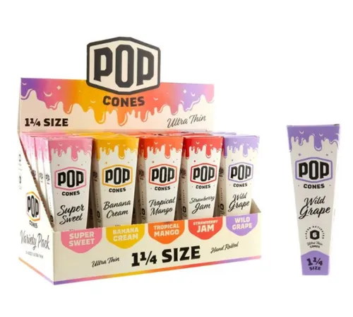 Pre Rolled Cones Pop Ultra Thin 1.25 Assorted Flavor 6 Per Pack