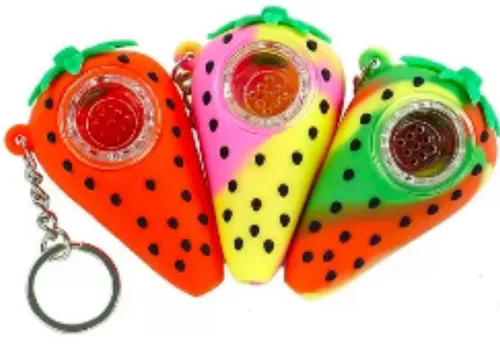 Strawberry Silicone Keychain Pipe