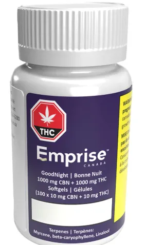 Emprise's GoodNight - 1000 mg CBN + 1000 mg THC Softgels (100 x 10 mg CBN + 10 mg THC) Emprise's GoodNight - 1000 mg CBN + 1000 mg THC Softgels (100 x 10 mg CBN + 10 mg THC)