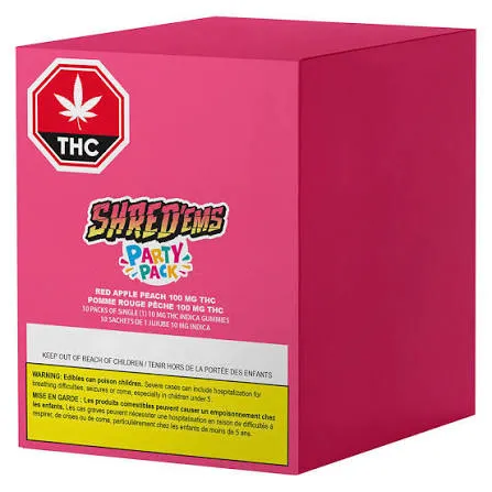 Shred'ems Red Apple Peach MAX10 Party Pack THC Gummy Shred'ems Red Apple Peach MAX10 Party Pack THC Gummy