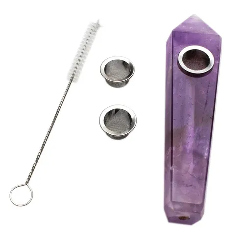 Glass Amethyst Crystal Pipe
