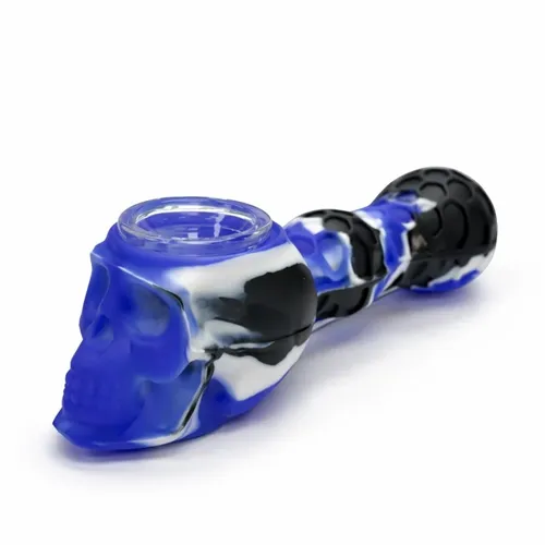 Skull Head Silicone Pipe - BLUE/BLACK