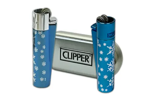 Metal Clipper Lighter - Blue Snowflake