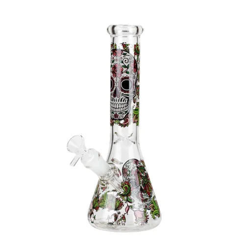 10" Sugar Skull Glass Beaker Bong