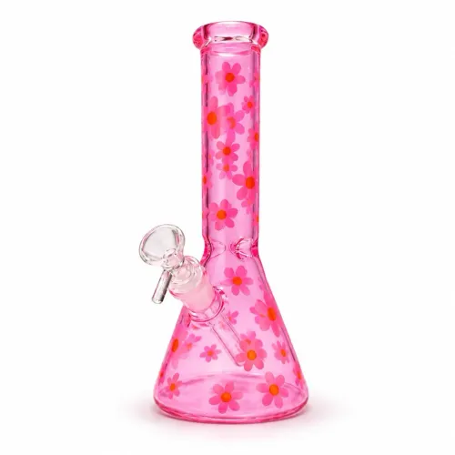 10" Daisy Pattern Colored Glass Beaker - Pink