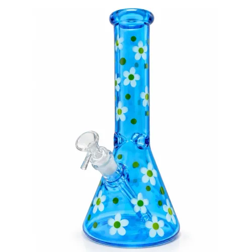 10" Daisy Pattern Colored Glass Beaker - Blue