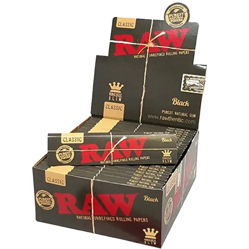 RAW Black Natural Unrefined Rolling Paper - King Slim