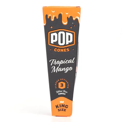 Pop Cones | King Size 3pk Pre-Rolled Cones with Flavor Tip 24ct Display - Tropical Mango