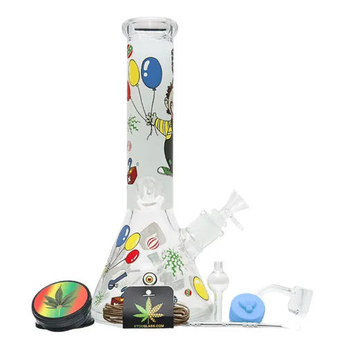 12" 5mm Cosmic Clown Glass Bong 9-in-1 Dab Kit
