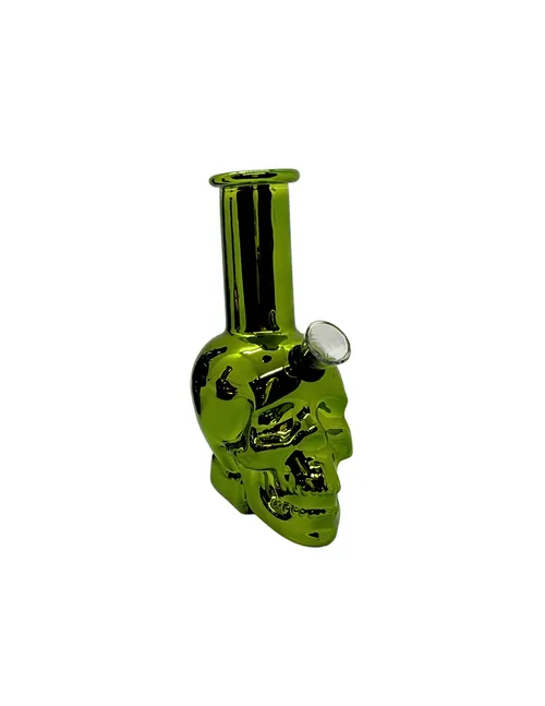 6" Chrome Reaper Skull Edition Mini Glass Bong | Green