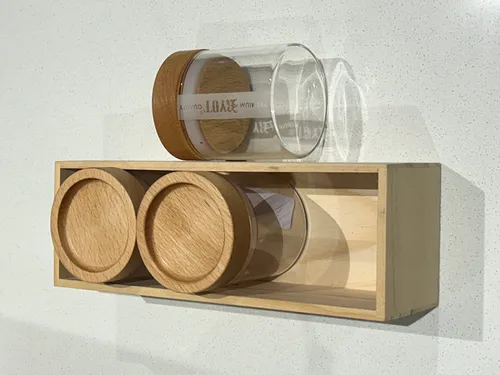 RYOT - Jar Box w/ 3 Clear Jars and Beech Tray Lid