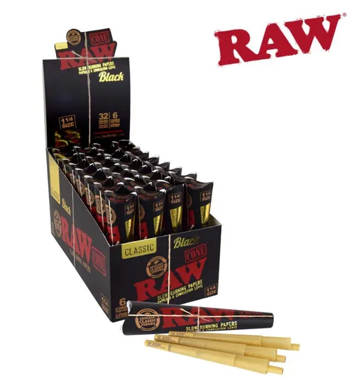 Raw - BLACK Rolling Cones 1.25" 6 Pack Raw - BLACK Rolling Cones 1.25" 6 Pack