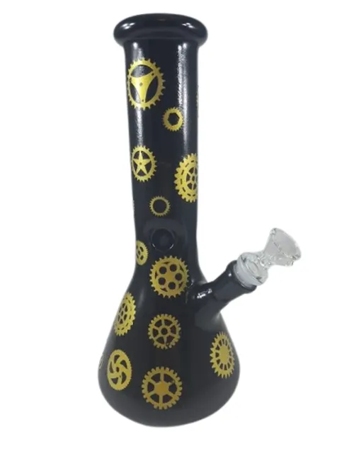 12" Black & Gold Painted Gears Beaker