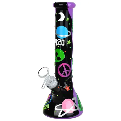 420 Beam Me Up Beaker Glow In The Dark Glass Water Pipe