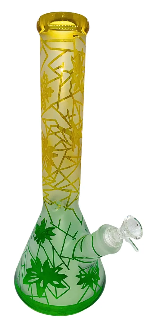 12" Frosted 7mm Glass Bong - 12" Frosted 7mm Glass Bong - Green & Yellow