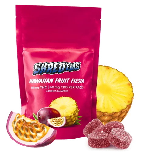 SHRED'EMS - HAWAIIAN FRUIT FIESTA  10MG THC+40 MG CBD 4Pk 