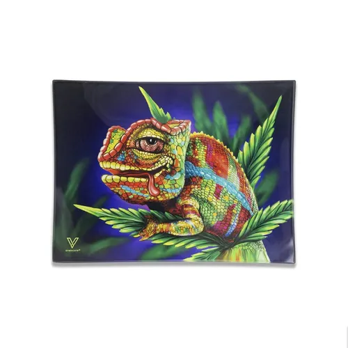 Premium Glass Rolling Tray - " Chameleon"