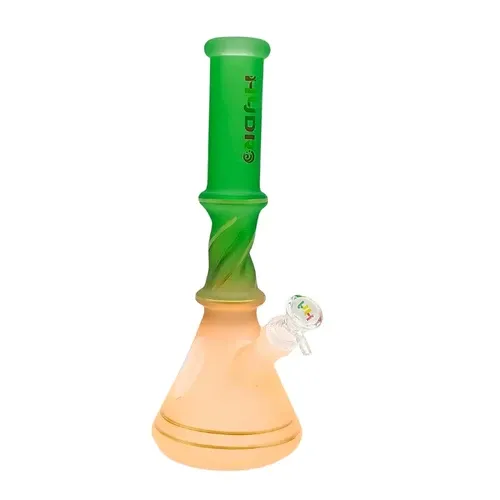 12" Colored Glass Beaker Bong - Green + Orange