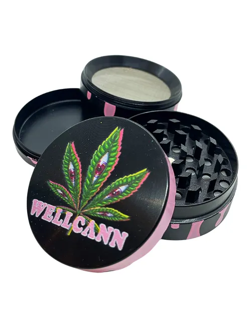Wellcann Leaf Design 4-Part Grinders 50mm - Wellcann Leaf Design 4-Part Grinders 50mm | Pink