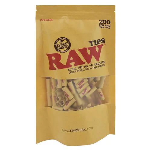 Raw Pre-Rolled Tips 200 Pack Rolling Papers, Cones and Filters