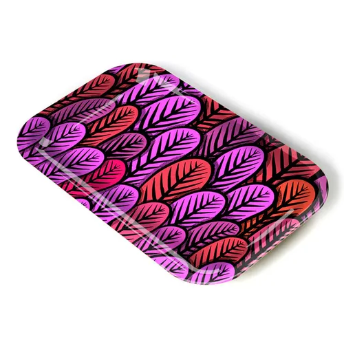Metal Rolling Tray - "Pink Leaf"