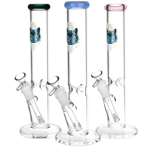 Sacred Cat Straight Tube Glass Water Pipe