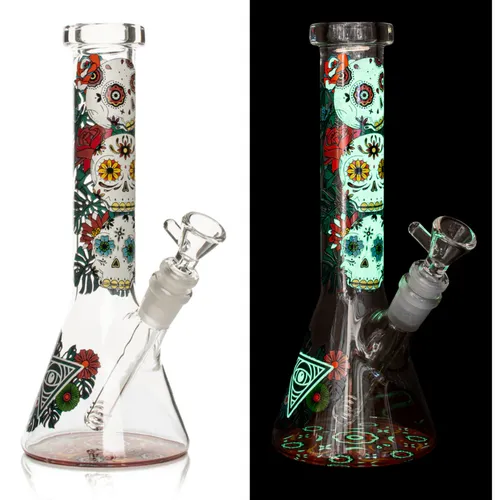 Red Eye Glass 10" Sugar Skull Glow-in-the-Dark Beaker