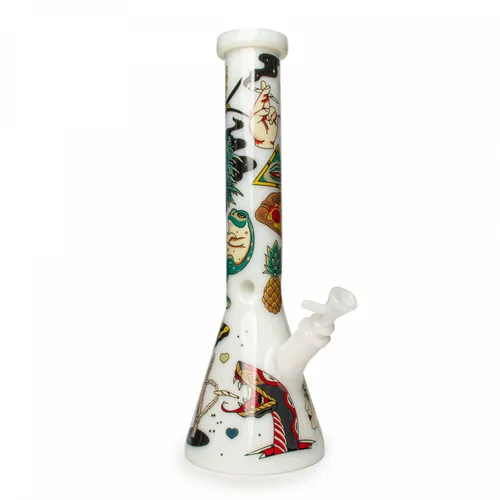 Red Eye Glass 15" Tattoo Beaker - White