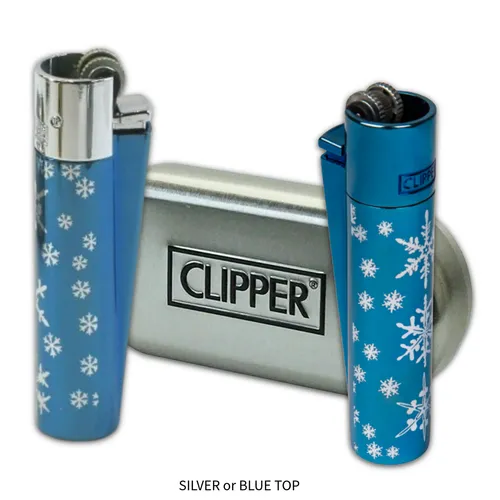 Metal Clipper Lighter - Blue Snowflake