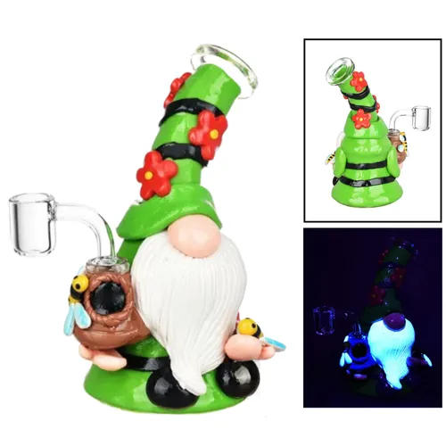 Pulsar 7" Flower Gnome Glass & Enamel Dab Rig - Green