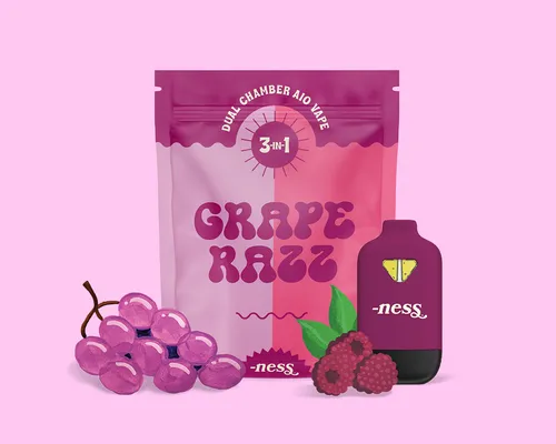 NESS- Grape x Razz 3in1 Dual Chamber Disposable Vape 1g NESS- Grape x Razz 3in1 Dual Chamber Disposable Vape 1g