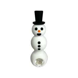 Snowman pipe with glass bowl - silicone 6"