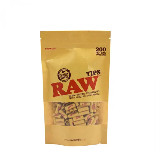 RAW Pre-Rolled Unbleached Rolling Tips (Pack of 200)