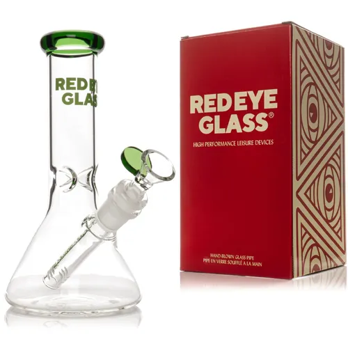 Red Eye Glass 8" Beaker Base Bong - Green