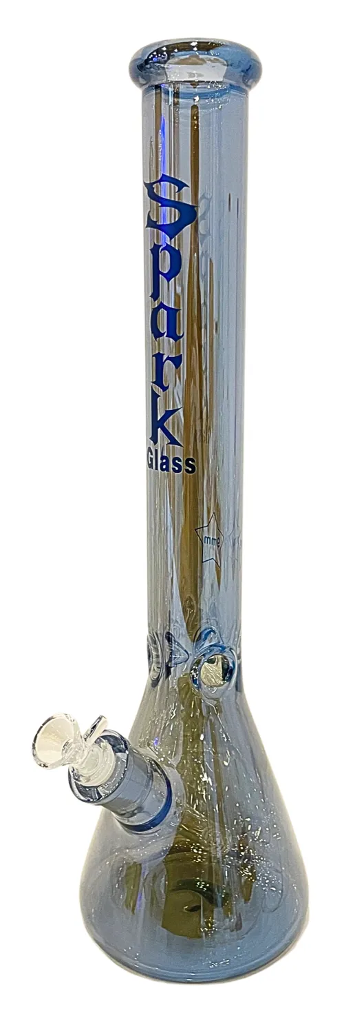 18" Spark Electroplated 9mm Glass Water Bong - 18" Spark Electroplated 9mm Glass Water Bong - Blue