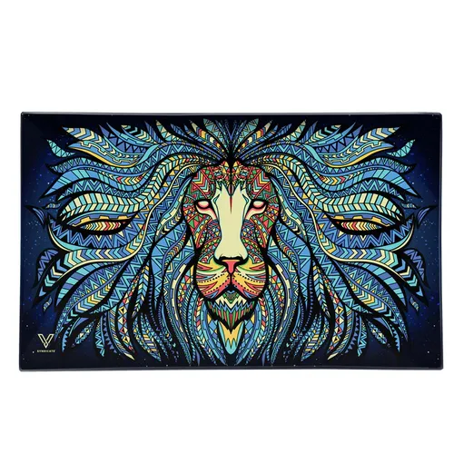 Premium Glass Rolling Tray - "Tribal Lion"