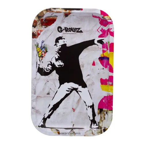 G-Rollz - Medium Rolling Tray - Banksy's Graffiti Flower Thrower