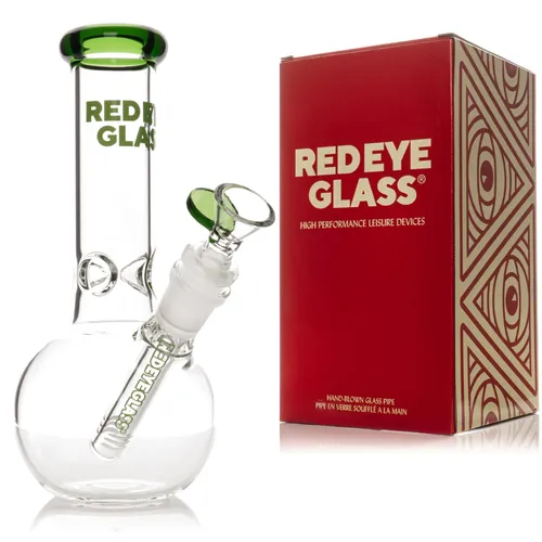 Red Eye Glass 8" Bubble Base Bong - Green